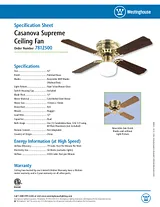Westinghouse Casanova Supreme 42-Inch Reversible Four-Blade Indoor Ceiling Fan 7812500 Hoja De Especificaciones