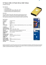 V7 Nano USB 2.0 Flash Drive 4GB Yellow VU24GCR-YLW-2E Leaflet