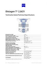 Carl Zeiss Distagon T* 21mm f/ 2.8 Z Lens Guide De Spécification