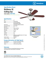 Westinghouse Richboro SE 42-Inch Reversible Five-Blade Indoor Ceiling Fan 7877365 사양 시트