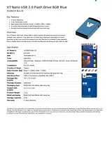 V7 Nano USB 2.0 Flash Drive 8GB Blue VU28GCR-BLU-2E Dépliant