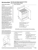KitchenAid 30" Dual Fuel 4 Burners Porcelain-on-Steel Cooktop True Convection Oven Architect® Series Инструкции С Размерами