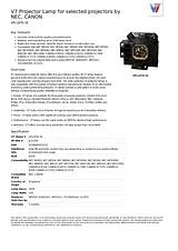 V7 Projector Lamp for selected projectors by NEC, CANON VPL1970-1E Data Sheet