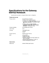 Gateway 600YG2 Specification Guide