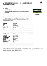 V7 8GB DDR3 1600MHz PC3-12800 SODIMM Notebook Memory V73V8GNAJKI Scheda Tecnica