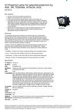 V7 Projector Lamp for selected projectors by ASK, 3M, TOSHIBA, HITACHI, HUS VPL706-1E Leaflet