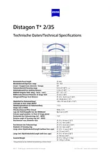 Carl Zeiss Distagon T* 35 mm f/ 2 Z Lens Guida Specifiche