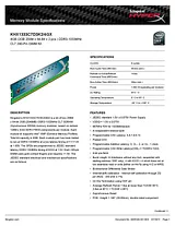 Kingston Technology 4GB DDR3 1333MHz Kit KHX1333C7D3K2/4GX 数据表