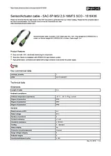 Phoenix Contact Sensor/Actuator cable SAC-5P-MS/ 2,0-186/FS SCO 1518436 1518436 Data Sheet
