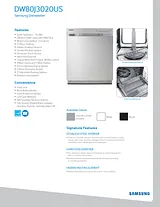 Samsung DW80J3020UB/AA Specification Sheet