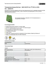 Phoenix Contact Temperature measuring transducer MINI MCR-SL-PT100-UI-200-NC 2864370 2864370 Data Sheet