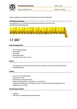 Lappkabel 71220121, ÖLFLEX 551P Polyurethane Spiral Cable, 5 x 0.75 mm mm², Yellow Sheath 71220121 Data Sheet