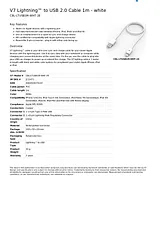 V7 Lightning™ to USB 2.0 Cable 1m - white CBL-LTUSB1M-WHT-2E Leaflet