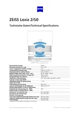 Carl Zeiss Loxia Planar T* 50 mm f/ 2 Lens Manuel Technique