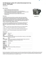 V7 Projector Lamp for selected projectors by ACER, OPTOMA VPL1515-1E Dépliant
