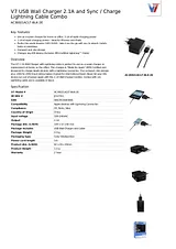 V7 USB Wall Charger 2.1A and Sync / Charge Lightning Cable Combo AC30021ACLT-BLK-2E Prospecto