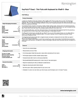 Kensington KeyFolio Exact™ - Thin Folio with Keyboard for iPad® Air - Blue K97090US Dépliant