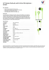 V7 Stereo Earbuds with Inline Microphone - Green HA110-GRN-12EB Dépliant