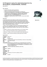 V7 Projector Lamp for selected projectors by MITSUBISHI, KINDERMANN, VIEWSO VPL1137-1E Leaflet