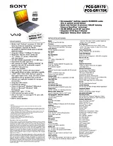 Sony PCG-GR170 Specification Guide