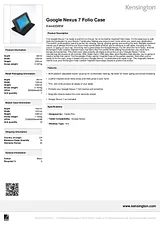 Kensington Folio Case for Google Nexus 7 K44405WW Leaflet