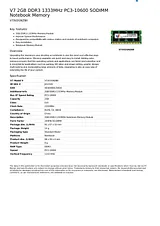 V7 2GB DDR3 1333MHz PC3-10600 SODIMM Notebook Memory V73V2GNZBII Folheto