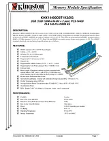 Kingston Technology HyperX 2GB DDR3 Memory Kit KHX14400D3T1K2/2G Data Sheet