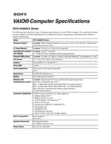 Sony PCG-V505DC2 Specification Guide