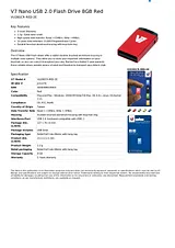 V7 Nano USB 2.0 Flash Drive 8GB Red VU28GCR-RED-2E Dépliant