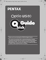 Pentax Optio WS80 Guide D’Installation Rapide