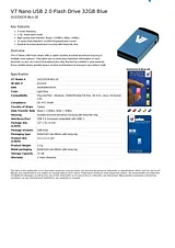 V7 Nano USB 2.0 Flash Drive 32GB Blue VU232GCR-BLU-2E Dépliant