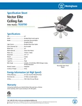 Westinghouse Vector Elite 42-Inch Reversible Three-Blade Indoor Ceiling Fan 7850700 Foglio Delle Specifiche