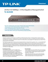 TP-LINK 24-Port 10/100Mbps + 4-Port Gigabit L2 Fully Managed Switch TL-SL5428E Техническая Спецификация