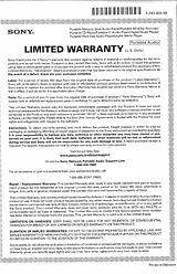 Sony NWZ-A728 Warranty Information