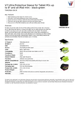 V7 Ultra Protective Sleeve for Tablet PCs up to 8" and all iPad mini - black-green TDM23BLK-GN-2E Fiche De Données