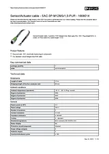 Phoenix Contact 1668014 SAC-3P-M12MS/1,5-PUR Sensor / Actuator Cable 1668014 Data Sheet