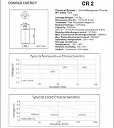 Conrad Energy Camera battery CR2 Lithium 750 mAh 3 V 1 pc(s) 650665 Техническая Спецификация