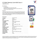 V7 SDHC Memory Card 4GB Class 4 VASDH4GCL4R-2E Data Sheet